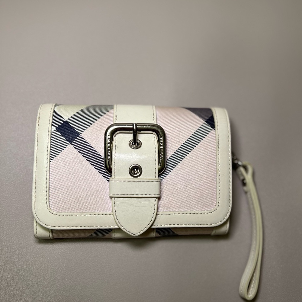 Burberry Blue Label. Ladies compact wallet. Pre Owned. 6” x 4”.